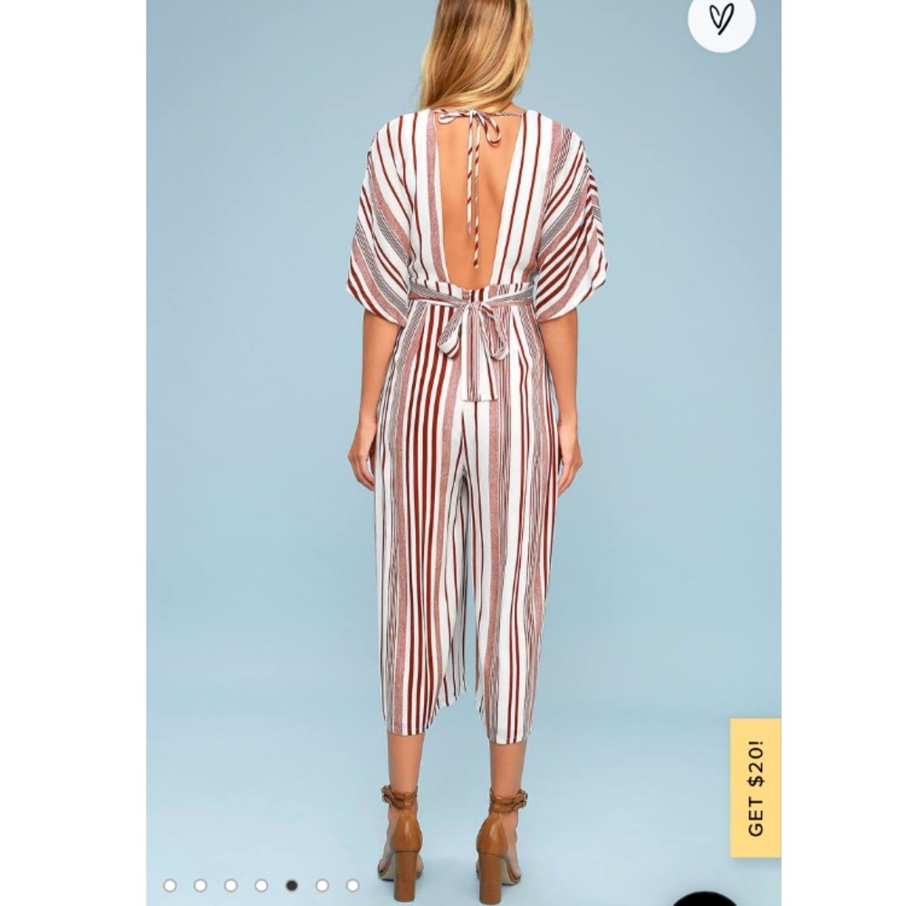 Lulus Hook Line Sinker Rust Red Striped Jumpsuit - image 3